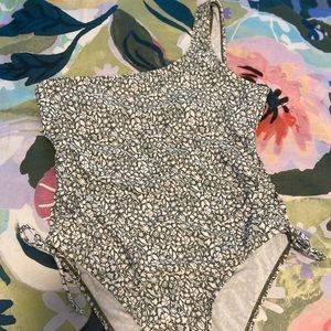 Green floral bathing suit. One strap.
